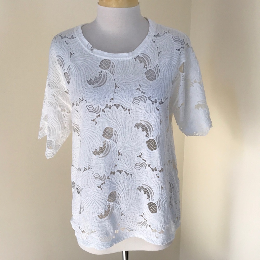 New! Zara large white S/S lace cut out top.